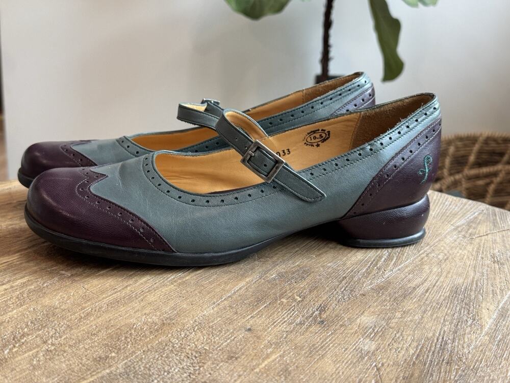 John Fluevog Kathy Maryjane Leather 2 Tone Shoes 10.5 Purple Blue Wingtip Low
